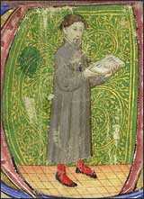 Geoffrey Chaucer portrait in a historiated initial.